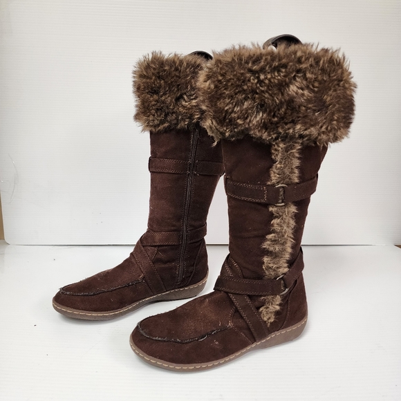 American Eagle Outfitters Brown Faux Fur Suede Boots Size 9 - Picture 5 of 11